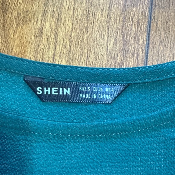 SHEIN Teal Blouse with Floral Shoulder Details - Picture 2 of 4